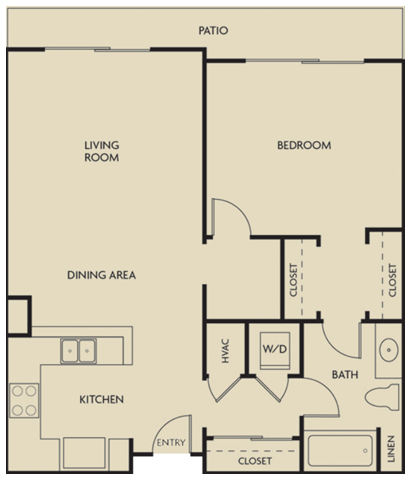 Floor plan for 1 bed, 1 bath, 811 sqft